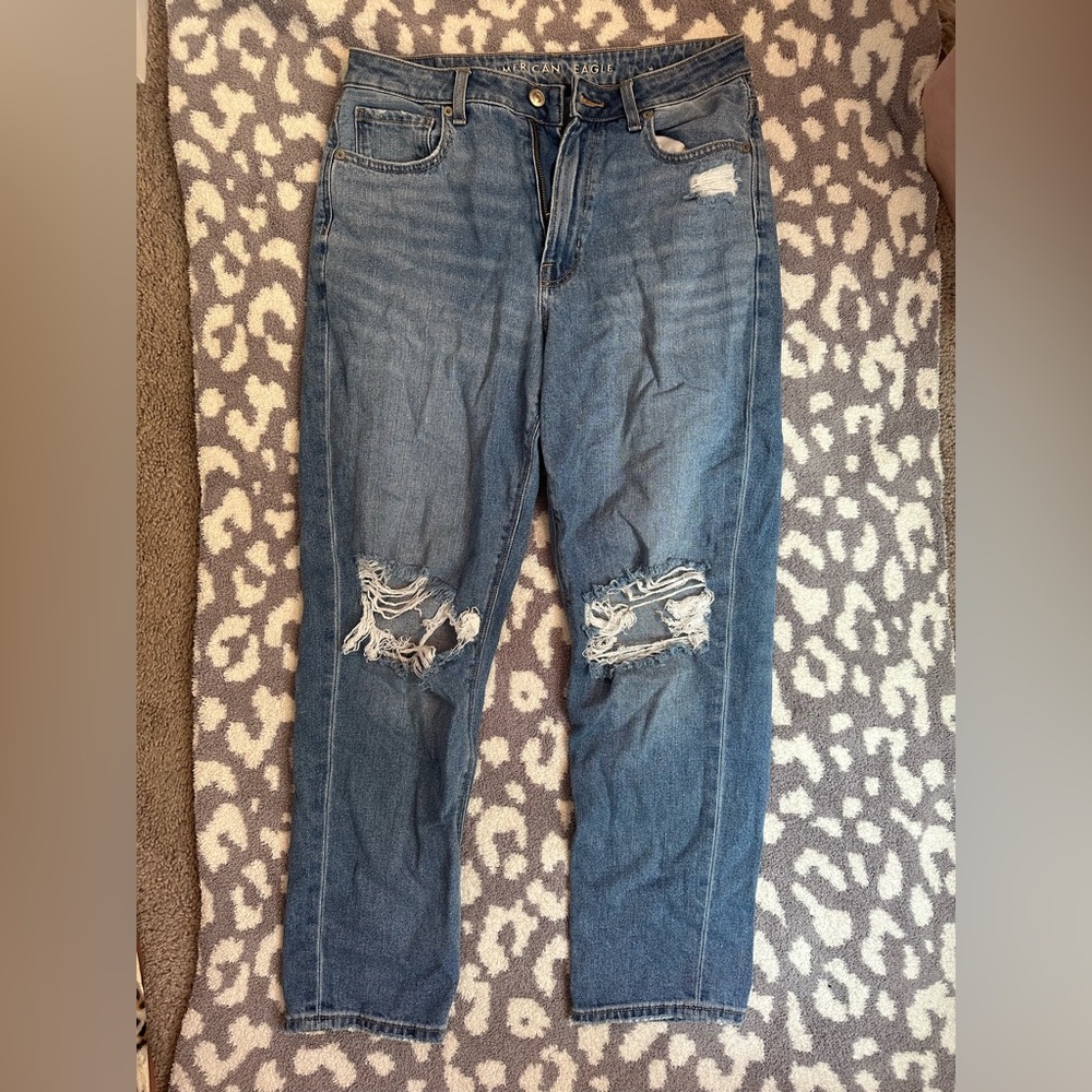 American eagle mom jeans with rips in knees.